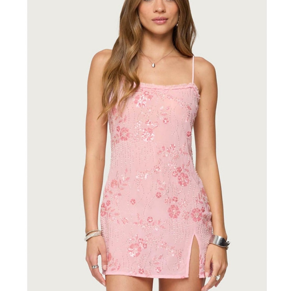 Edikted Pink Floral Mini Dress